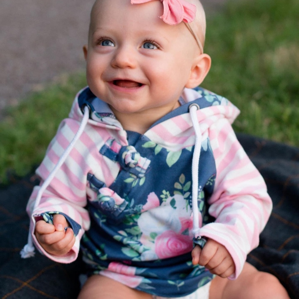 Double hooded floral/striped pullover